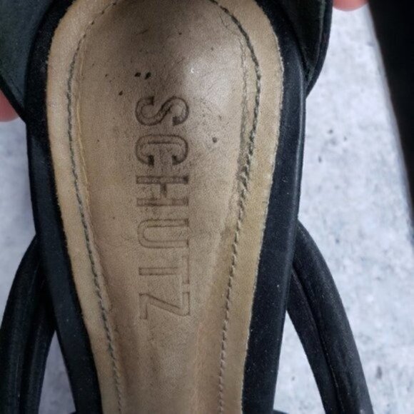 Schutz | Glassy Strappy Black Suede Heeled Sandals Size 6.5 - Picture 6 of 8